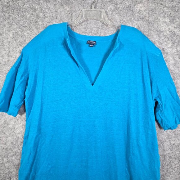 Vilebrequin A-Line Long Dress Kaftan Blue Linen Lagenlook 3/4 Sleeve Size S / M - Picture 3 of 8